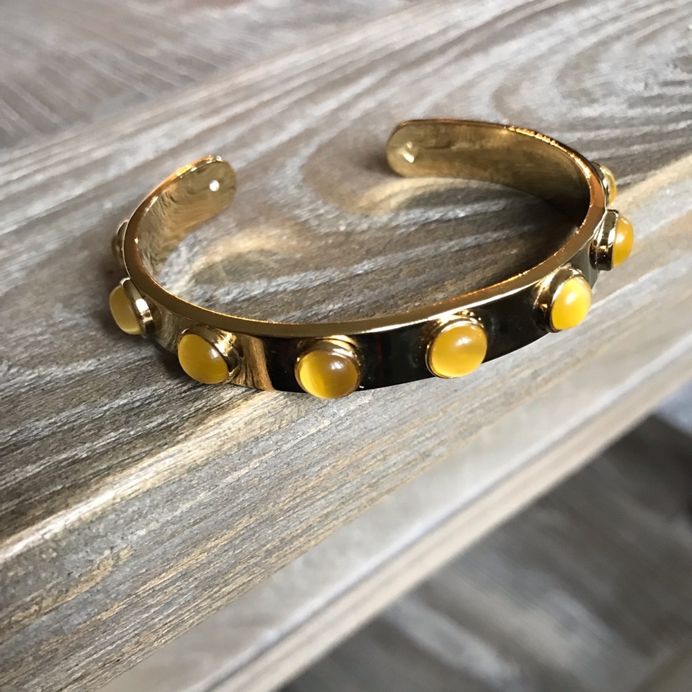 Gold-Tone Bezel Stone Cuff Bracelet in Yellow